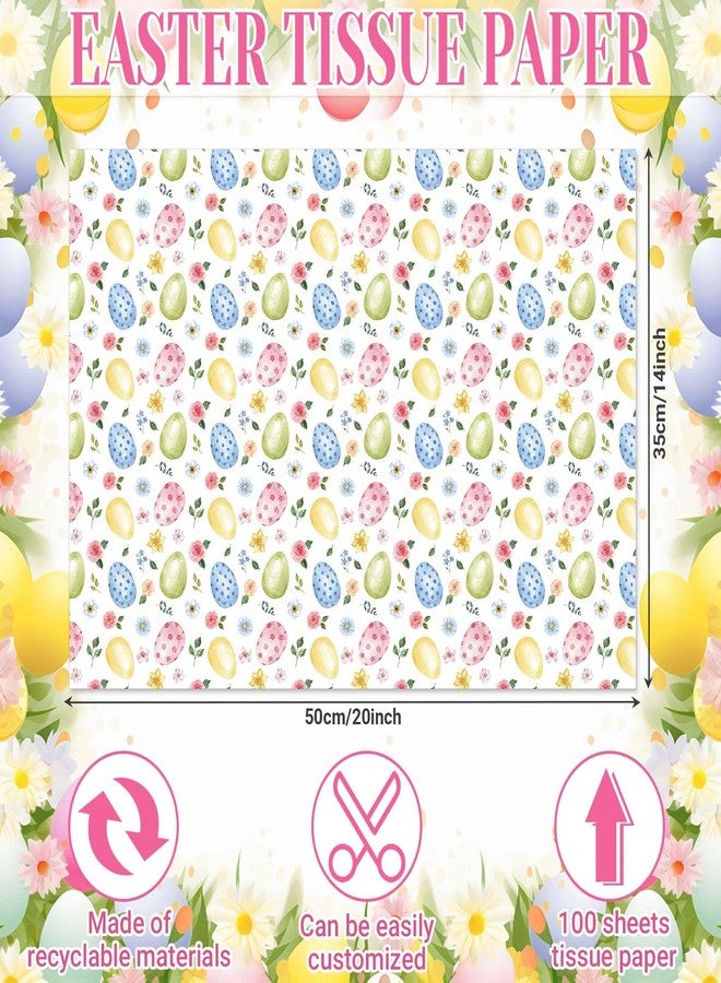 Bolsome 100 Sheets Easter Tissue Paper for Gift Wrapping Colorful Easter Eggs Flowers Printed Tissue Paper for Gift Bags Decorative Tissue for Happy Easter Party DIY Crafts, 20 × 14 Inches - Image 2